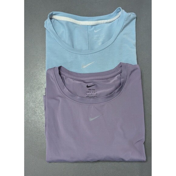 Women's Nike One TShirt Lot Small and Medium Dri-Fit Tops Purple And Blue - Picture 1 of 10